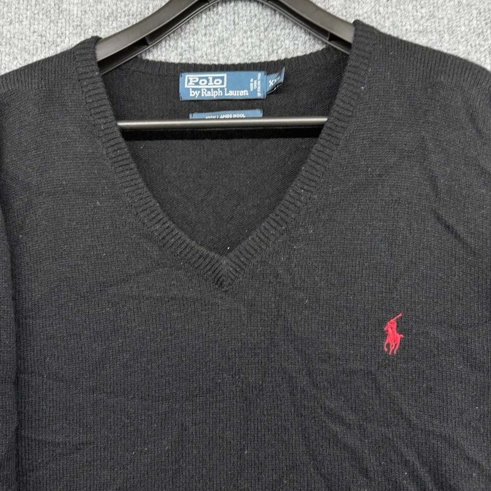 Polo Ralph Lauren Mens Black 100% Lambswool V-Neck Sweater XXL 69775‎
